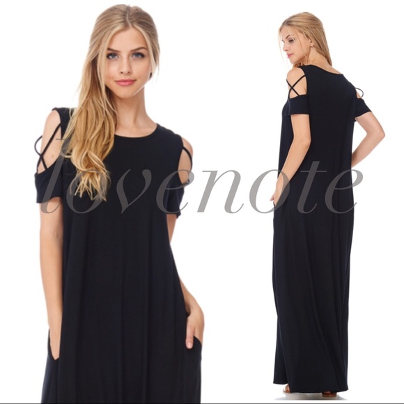 1 left❤️ Maxi Dress Open Cold Shoulder w/ Pockets - Picture 5 of 5